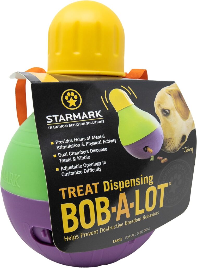 Best toys for separation anxiety -Starmark Bob-A-Lot Interactive Dog Pet Toy, Large, Yellow:Green:Purple